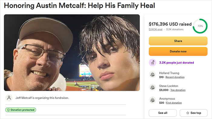 Two people at a fundraising event to honor a 17-year-old, with a focus on healing and community support.