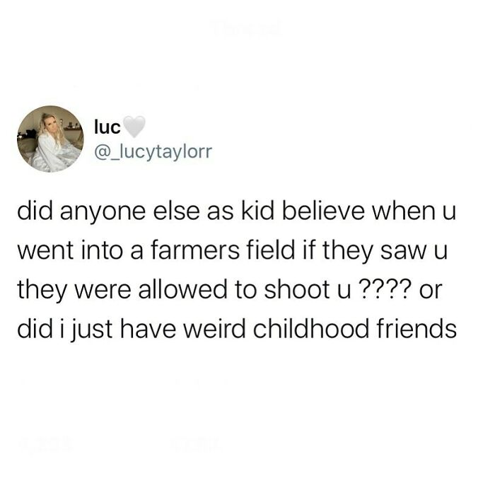 Funny meme about growing up British and childhood beliefs about farmers' fields.