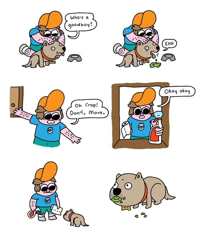 A comedic comic strip featuring a dog interacting humorously with its owner.