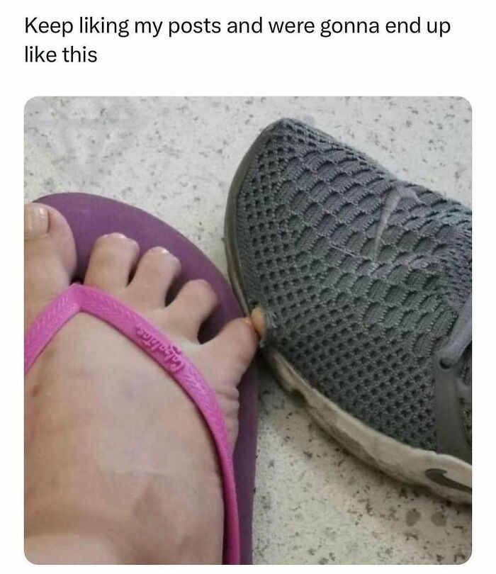 A gray sneaker stepping on a foot in a pink flip-flop, portraying a painfully relatable moment.
