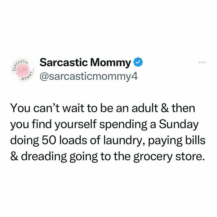 Funny post about parenting: Spending Sundays doing laundry, paying bills, and grocery shopping dread.