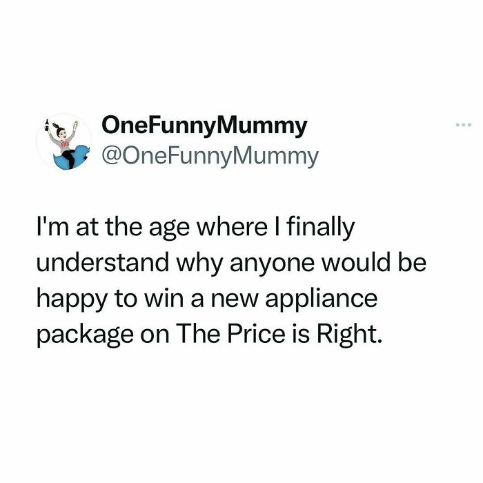 Funny post about understanding the joy of winning appliances on a game show, capturing parenthood humor.