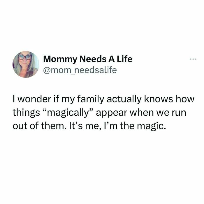 Tweet humorously depicting the magic of parenting duties.