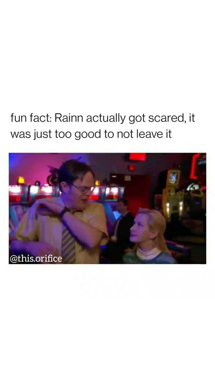 Scene from 'The Office' with character startled in arcade, showcasing humor fans love.