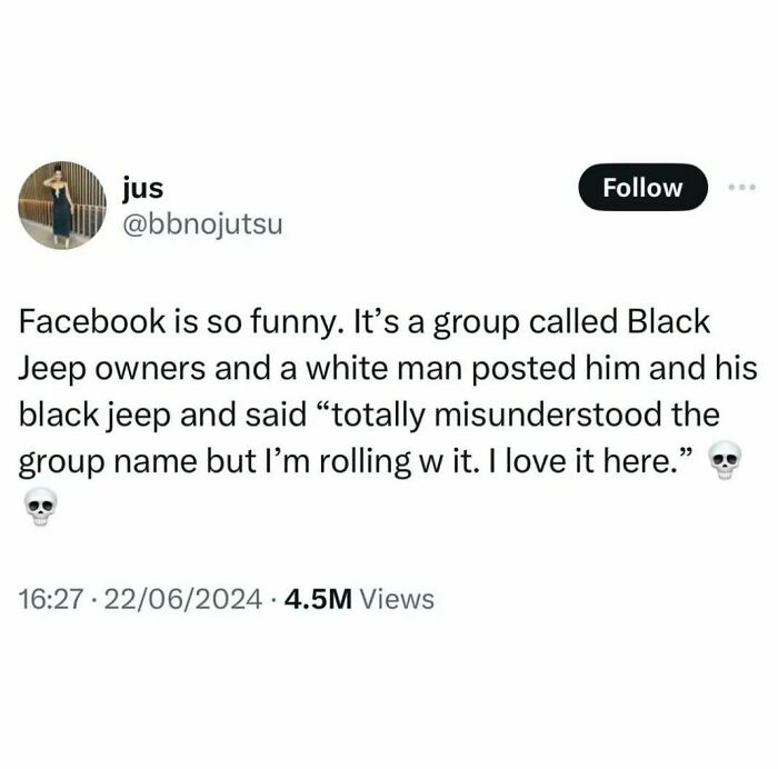 Funny meme about Facebook group mix-up humorously gaining 4.5M views.