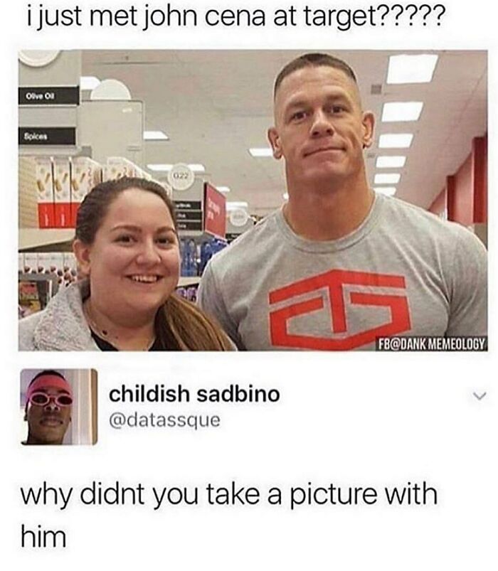 Meme about men with a humorous interaction at a store featuring a joking comment on taking a photo.