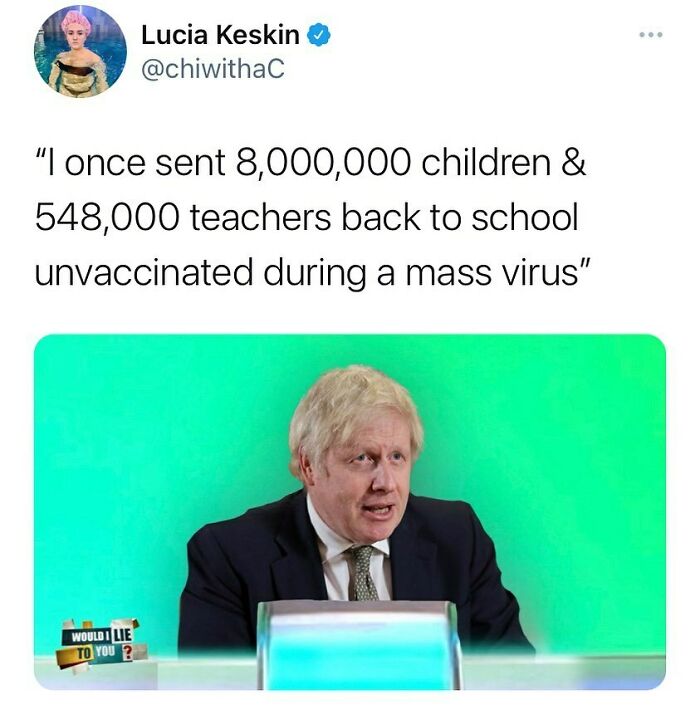 British humor meme featuring a man in a suit with a quote about sending children to school during a virus.