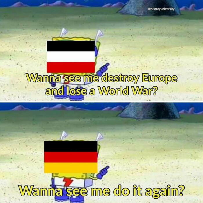 SpongeBob meme featuring historical references to Germany and World War with entertaining history memes.
