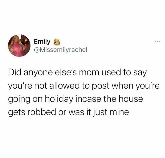 Tweet about British moms warning not to post holiday plans online for security reasons.