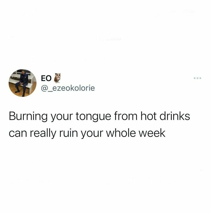 Tweet about burning your tongue with hot drinks, highlighting a relatable British experience.