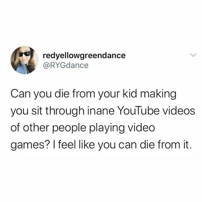 Funny parenting post about enduring kids' YouTube gaming videos.