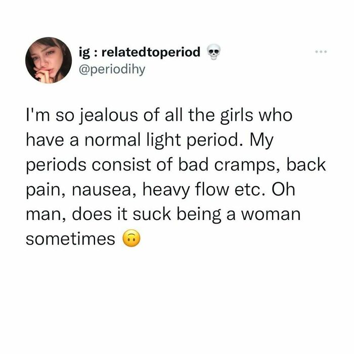 Period meme highlighting the struggles of heavy flow, cramps, and back pain with a touch of relatable humor.