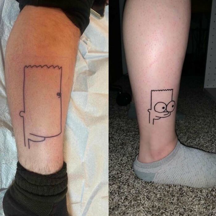 Minimalist Simpsons tattoos featuring Bart on two legs.