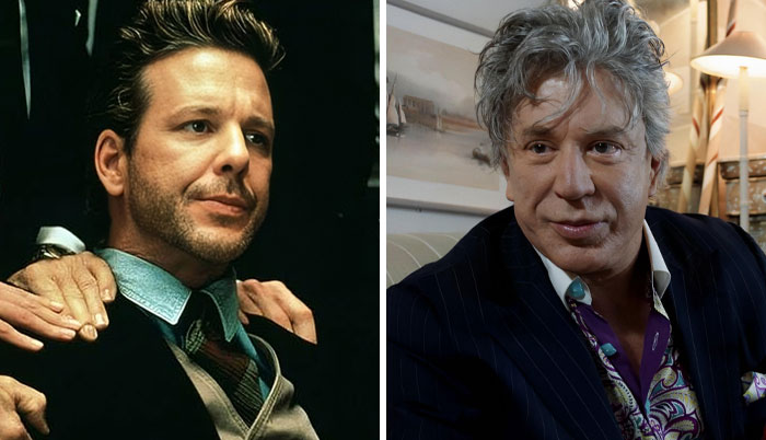 Side-by-side images of a celebrity before and after plastic surgery showing noticeable changes in facial features.