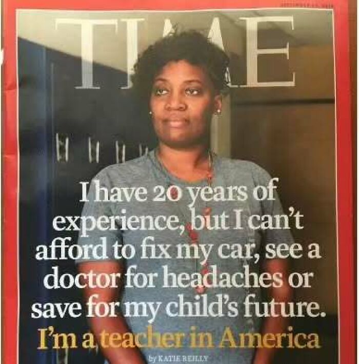 A teacher in America expresses struggles living in capitalism with 20 years of experience but can't afford basic needs.