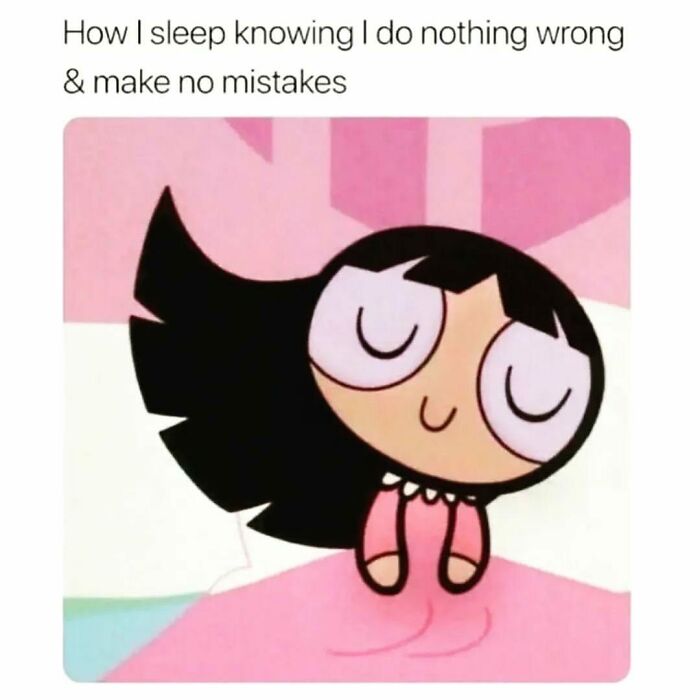 Cartoon character sleeping peacefully, capturing a relatable meme moment.