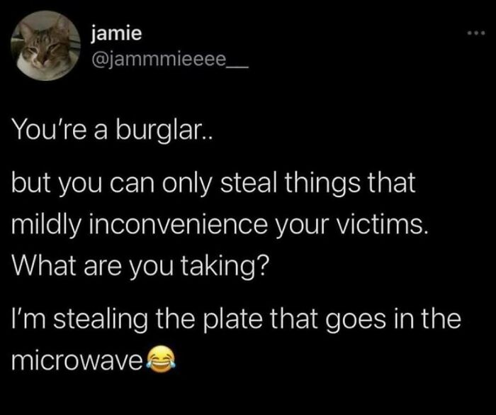 Social media meme about men jokingly stealing microwave plates.