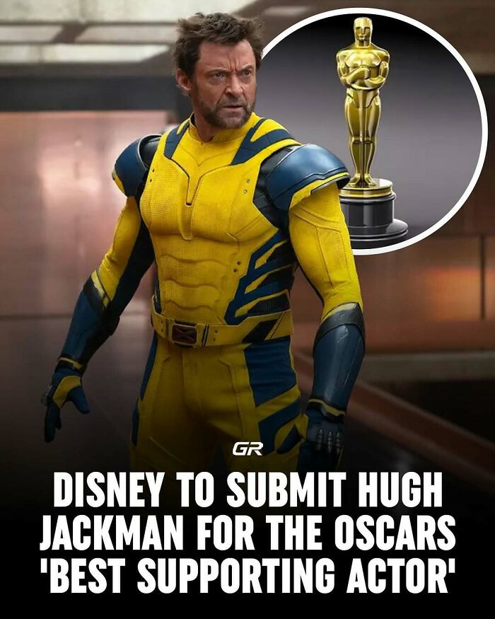 Actor in yellow and blue superhero costume beside Oscars trophy image, highlighting interesting facts.