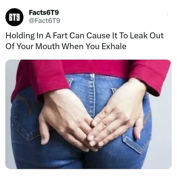 Person in jeans holding their backside in a humorous image about bodily functions, related to interesting facts.