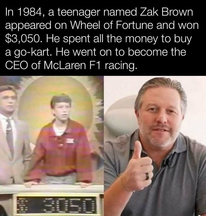 Teen on Wheel of Fortune in 1984 winning money, later becomes CEO, showing interesting history moments.