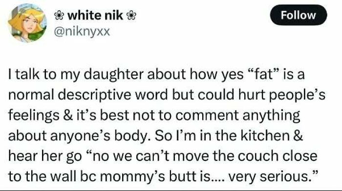 Funny meme about a child's innocent comment regarding moving a couch, highlighting humor in everyday parenting moments.