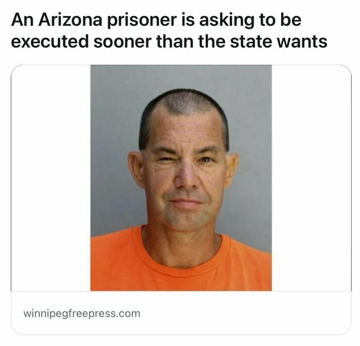 Prisoner requests expedited e*******n, wearing an orange shirt against a plain background.