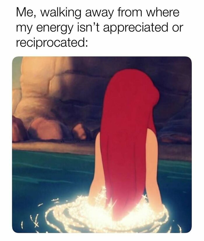 Animated character walking away in water, capturing a relatable meme moment.