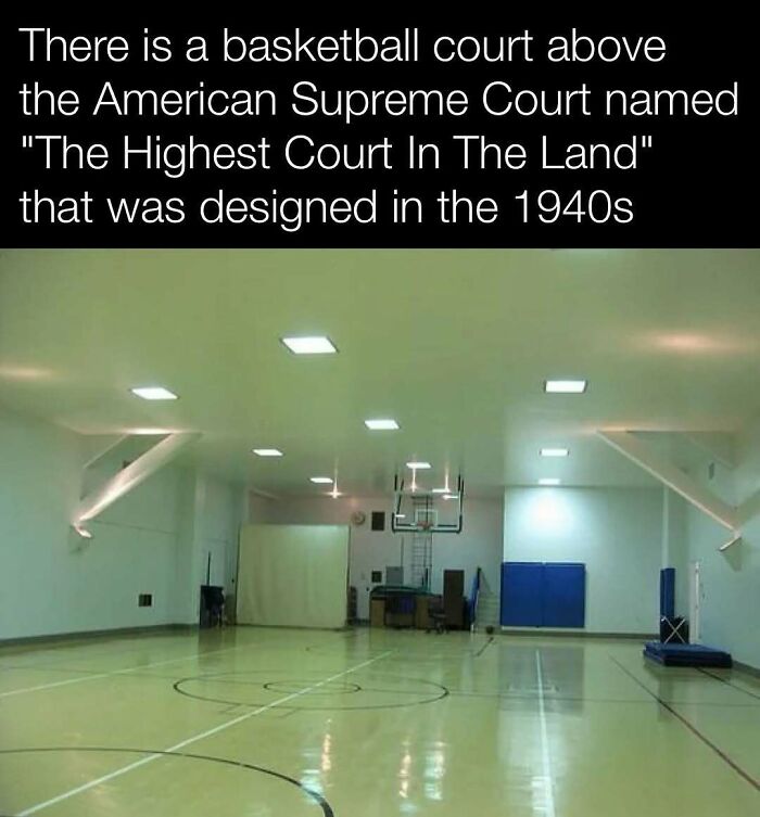 Basketball court above the Supreme Court, known as "The Highest Court", designed in the 1940s; an interesting history fact.