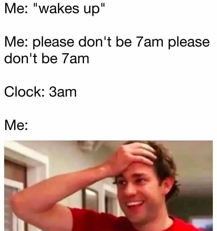 Man smiling, touching forehead, expressing relief in a meme from 'The Office' with text about waking up at 3 am.