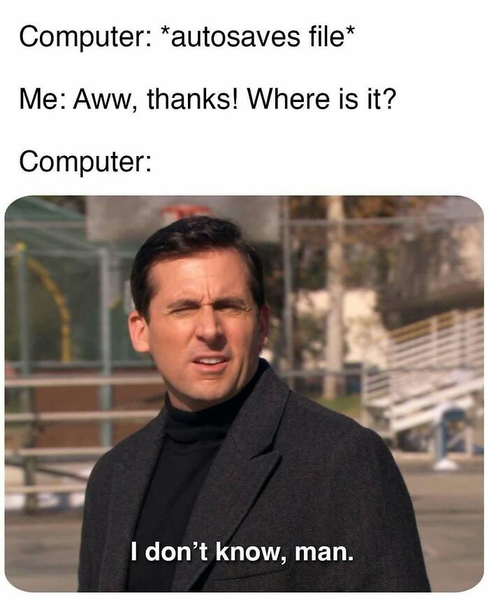 "The Office meme with a confused character reacting to an autosaved file."