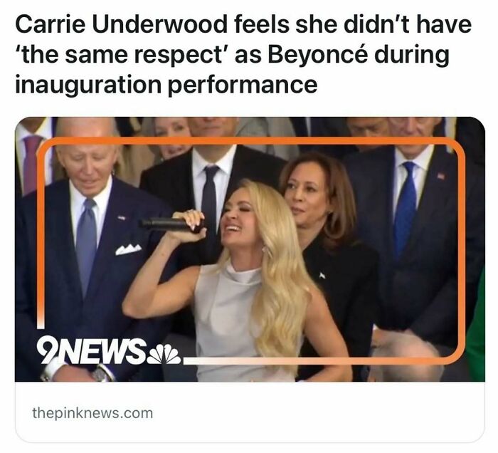 Singer performs at an inauguration surrounded by officials, expressing feelings of unequal respect compared to Beyoncé.