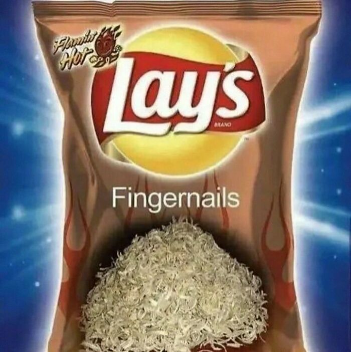 Lay's chips bag edited to say "Fingernails," a humorous post from IG page.