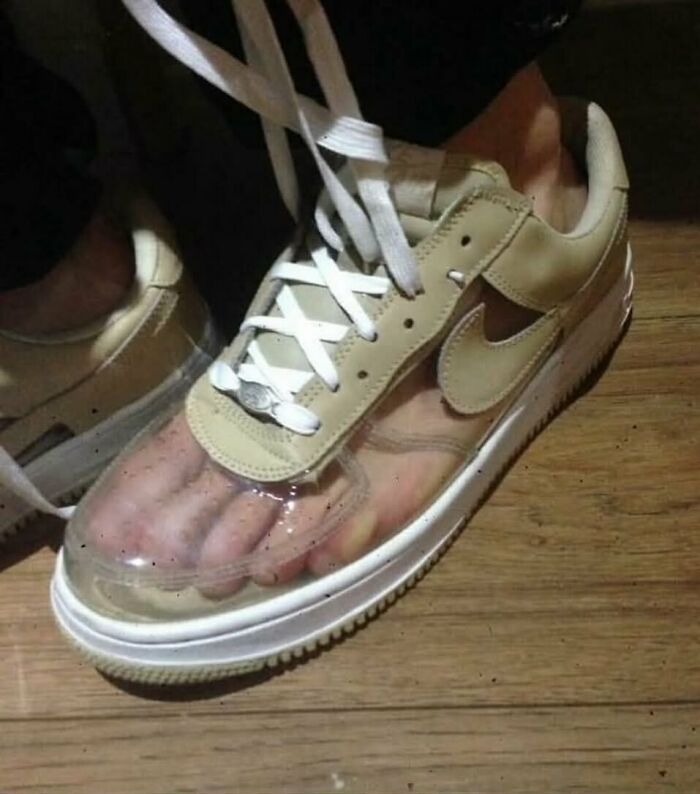 Transparent shoe design with visible toes, capturing a unique fashion trend post from an IG page.