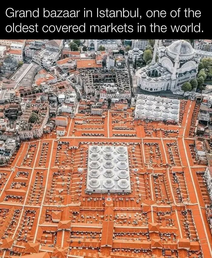 Aerial view of Grand Bazaar in Istanbul, highlighting its historic architecture and intricate layout.
