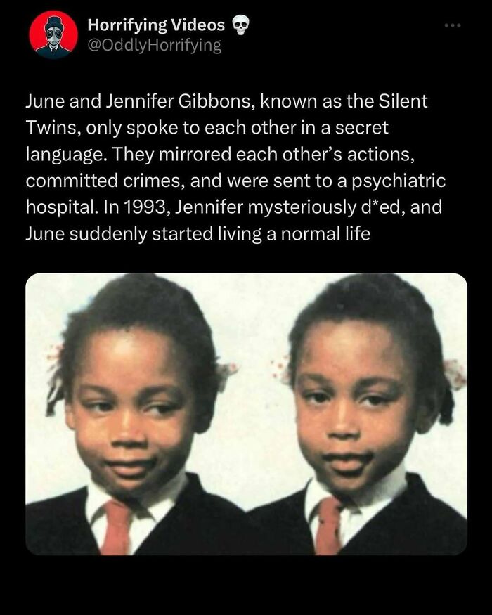 Two young girls in school uniforms, known for their unnervingly secretive communication.