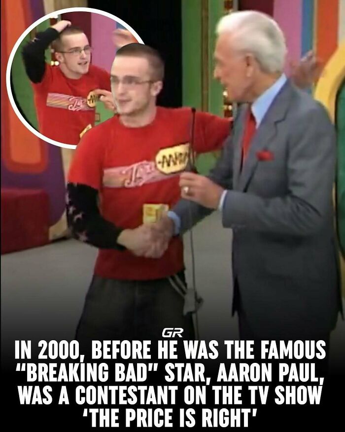 Contestant in a red shirt on "The Price Is Right" game show, shaking hands with the host. Interesting facts about TV.