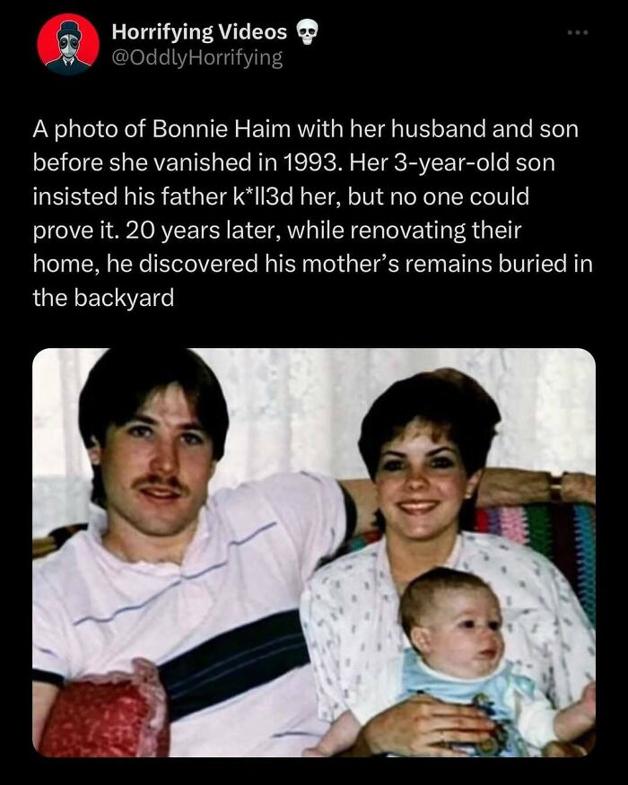 A family photo with unnerving backstory, featuring a man, woman, and baby.