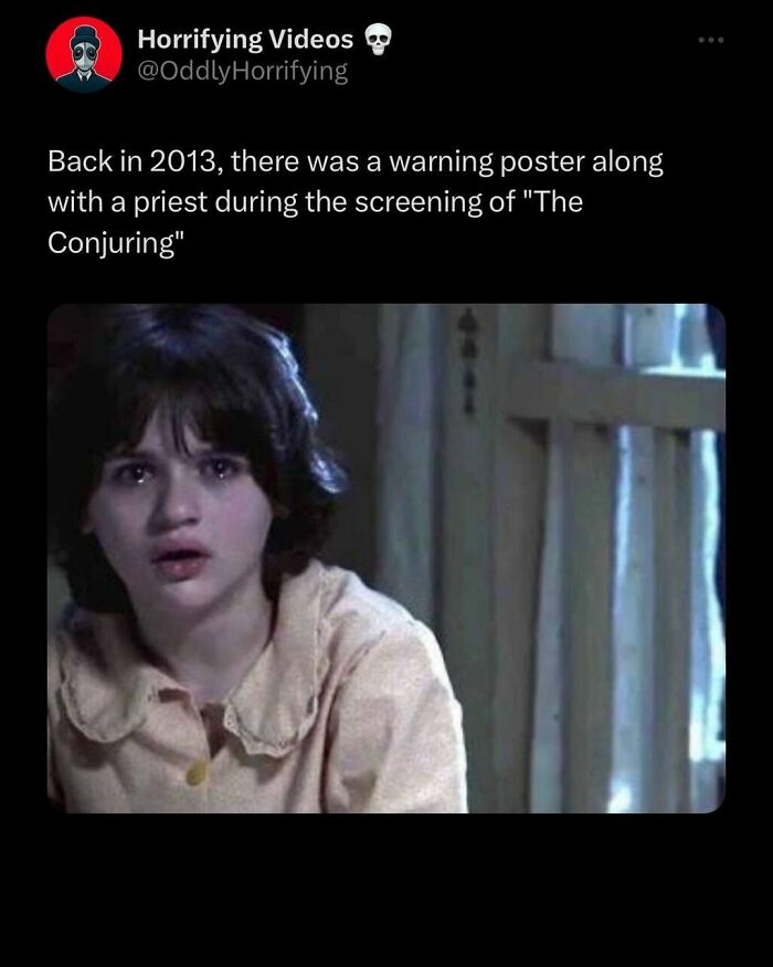 Child looking alarmed during "The Conjuring" scene, highlighting unnerving imagery.