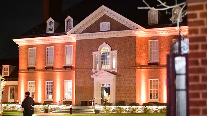 Front view of Pennsylvania Governor's Mansion at night, scene of recent arson investigation. Front view of Pennsylvania Governor's Mansion at night, scene of recent arson investigation.