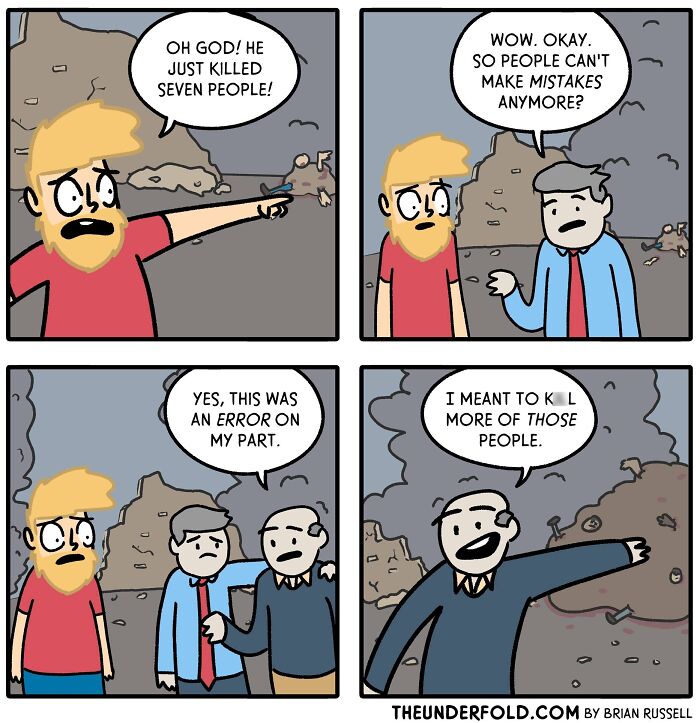 Comic strip illustrating real-life-inspired humor with characters discussing a misunderstanding.