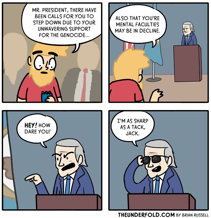Comic strip depicting humorous real-life-inspired political conversation with a president.