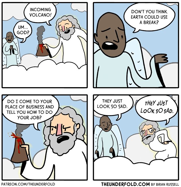 Real-life inspired comic with characters discussing an incoming volcano.