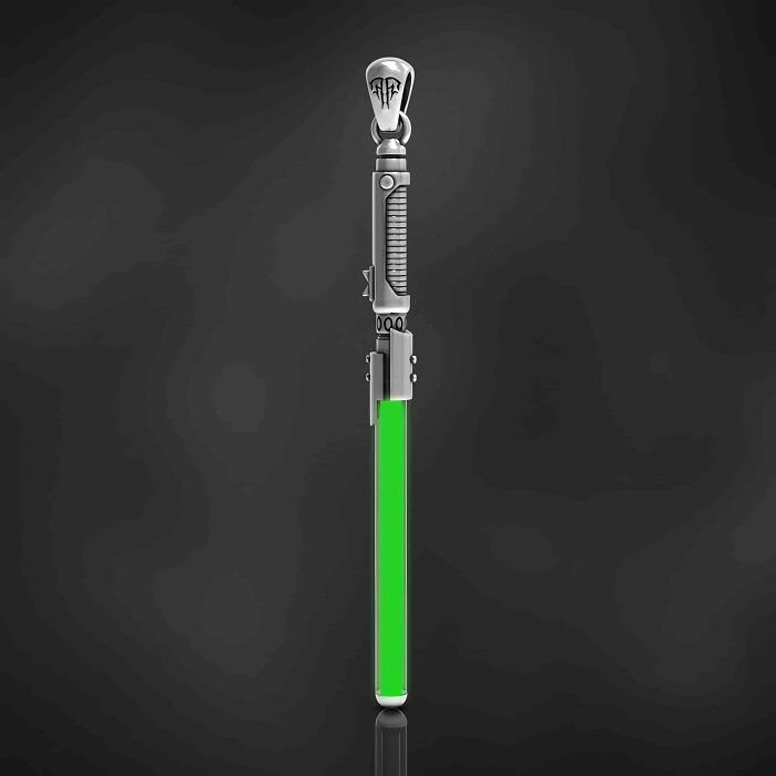 Hand-Carved Mandalorian Lightsaber Tritium Necklace – 925 Sterling Silver Pendant With Glowing Vial & Titanium Steel Chain