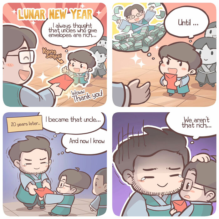 HitoPotato comic strip depicting sweet and silly moments of a cross-cultural couple during Lunar New Year celebrations.