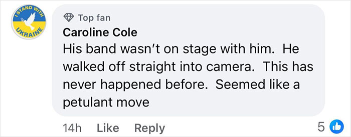 Facebook comment discussing Morgan Wallen's petulant move on 'SNL' stage, noting unusual behavior.