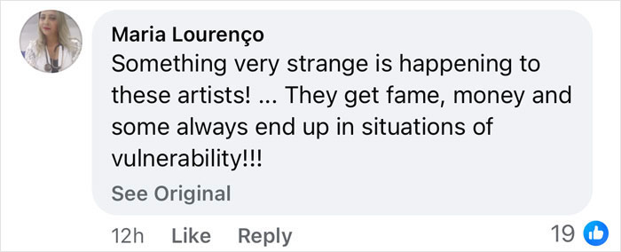 Comment discussing artists' fame, money, and vulnerability.