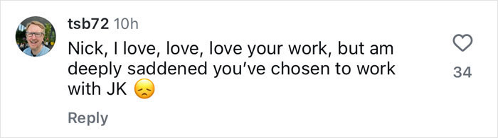 Social media comment criticizing Nick Frost for agreeing to play Hagrid in 'Harry Potter' series.