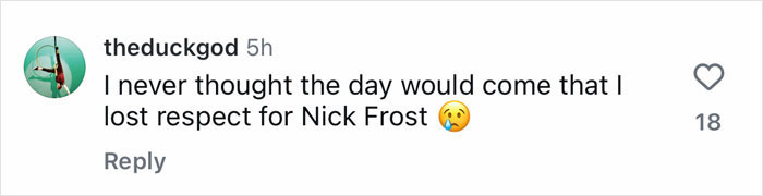 Comment expressing disappointment about Nick Frost's decision to play Hagrid in upcoming Harry Potter series.