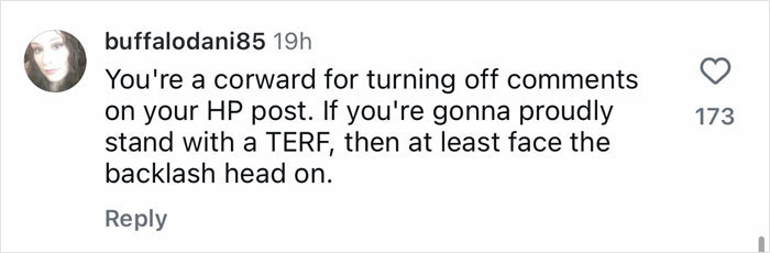 Fan comment criticizing Nick Frost over 'Harry Potter' role decision.