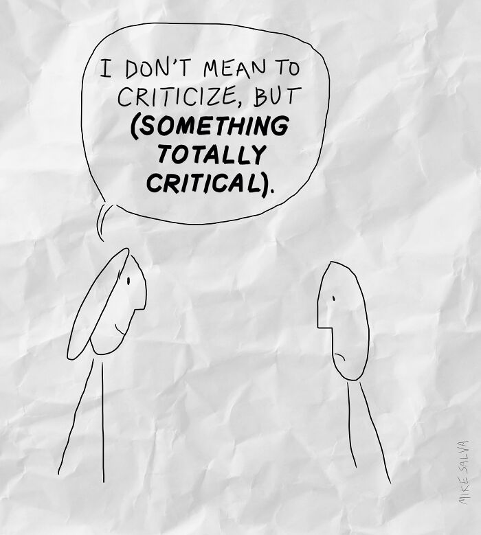 Minimalist comic by Mike Salva showing two characters discussing social anxiety and everyday struggles humorously.